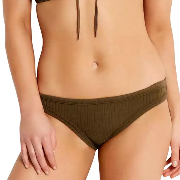 Seafolly Inka Rib Hipster Bikini Bottom Dark Olive Size 4 - Picture 1 of 10